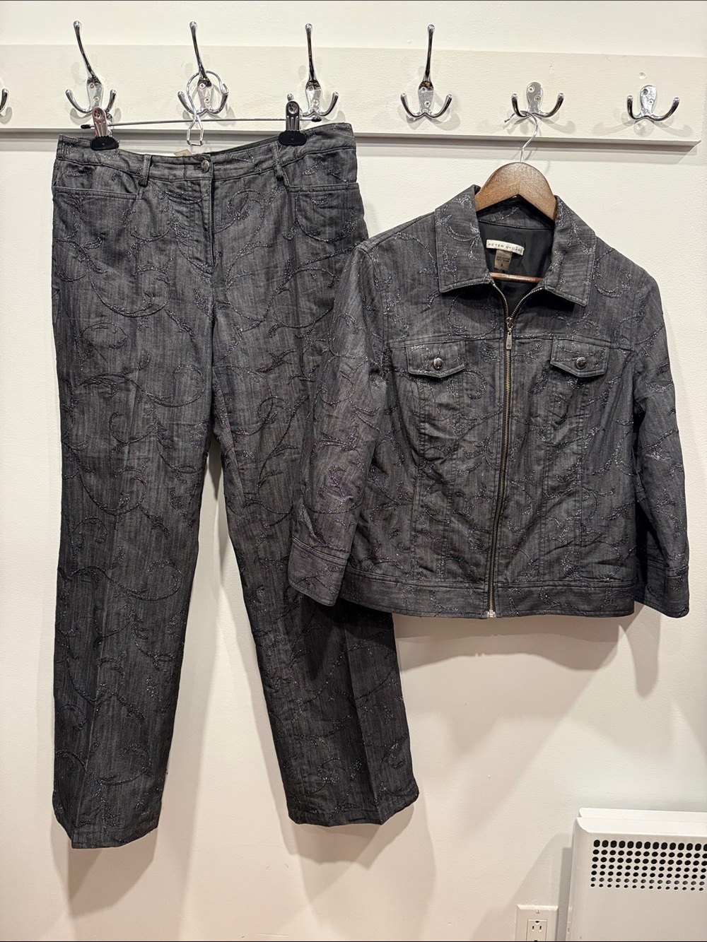 Peter Nygård Embroidered Denim Jacket & Pants Set | Sizes 8 & 10